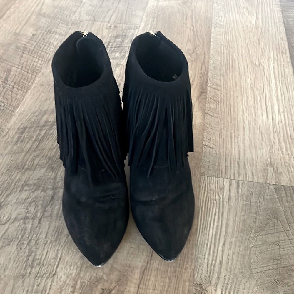 Chinese Laundry suede wedge fringe ankle boots 6.5